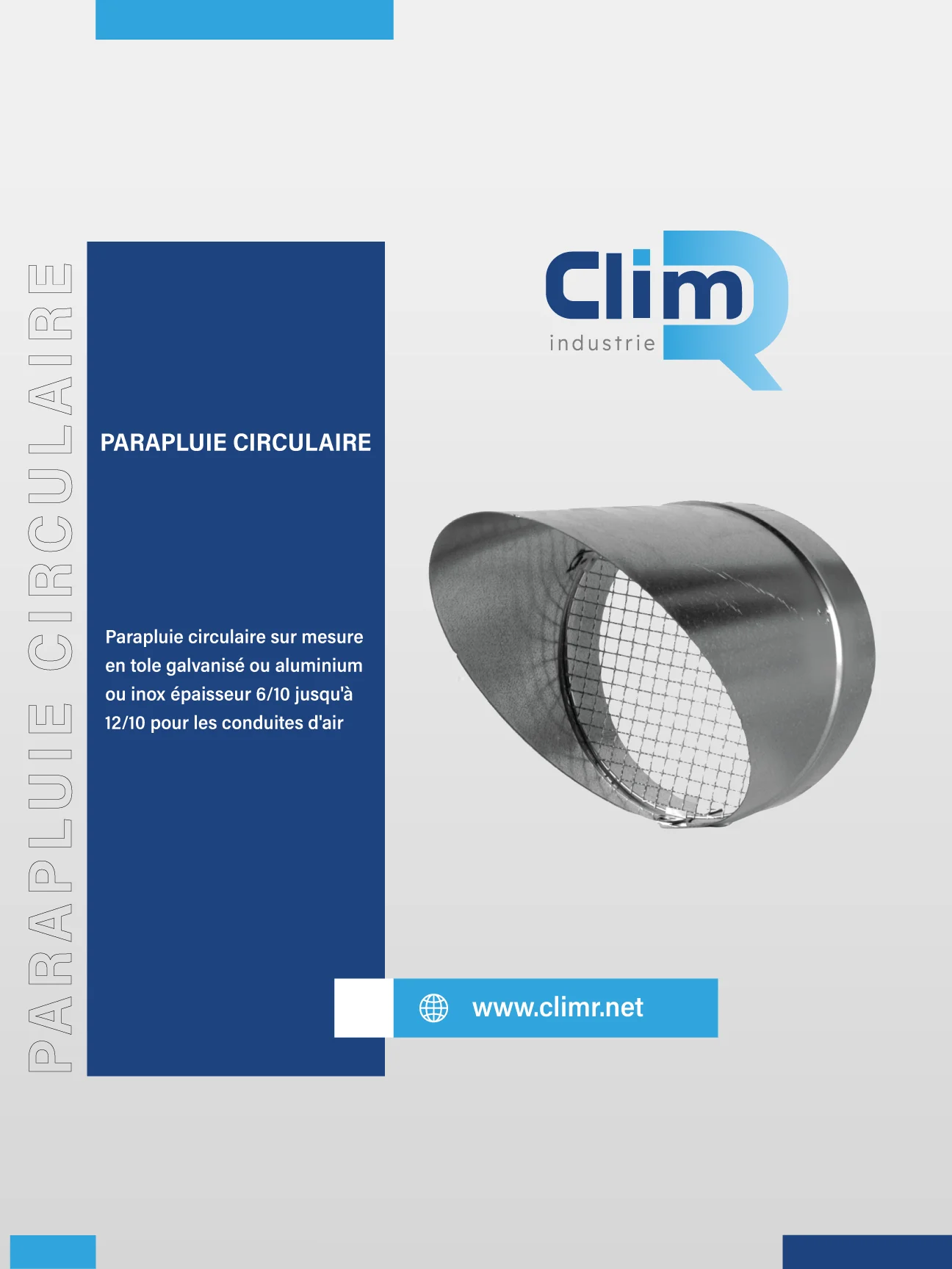 Parapluie circulaire avec grille anti-insectes sur mesure en tôle galvanisée ou inox – protection sortie d'air – Clim R Industrie