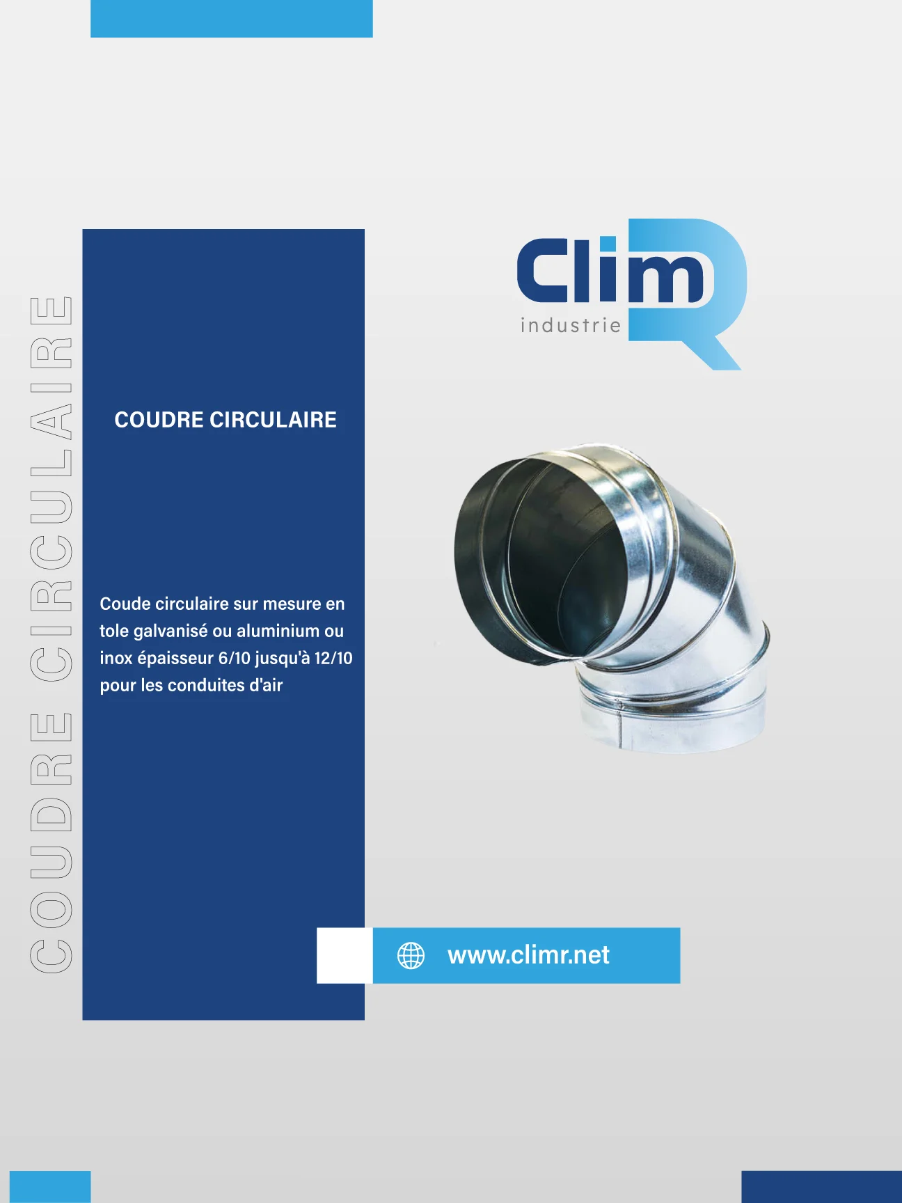 Coude circulaire sur mesure en tôle galvanisée, aluminium ou inox pour conduit aéraulique – Clim R Industrie, Radès Tunisie