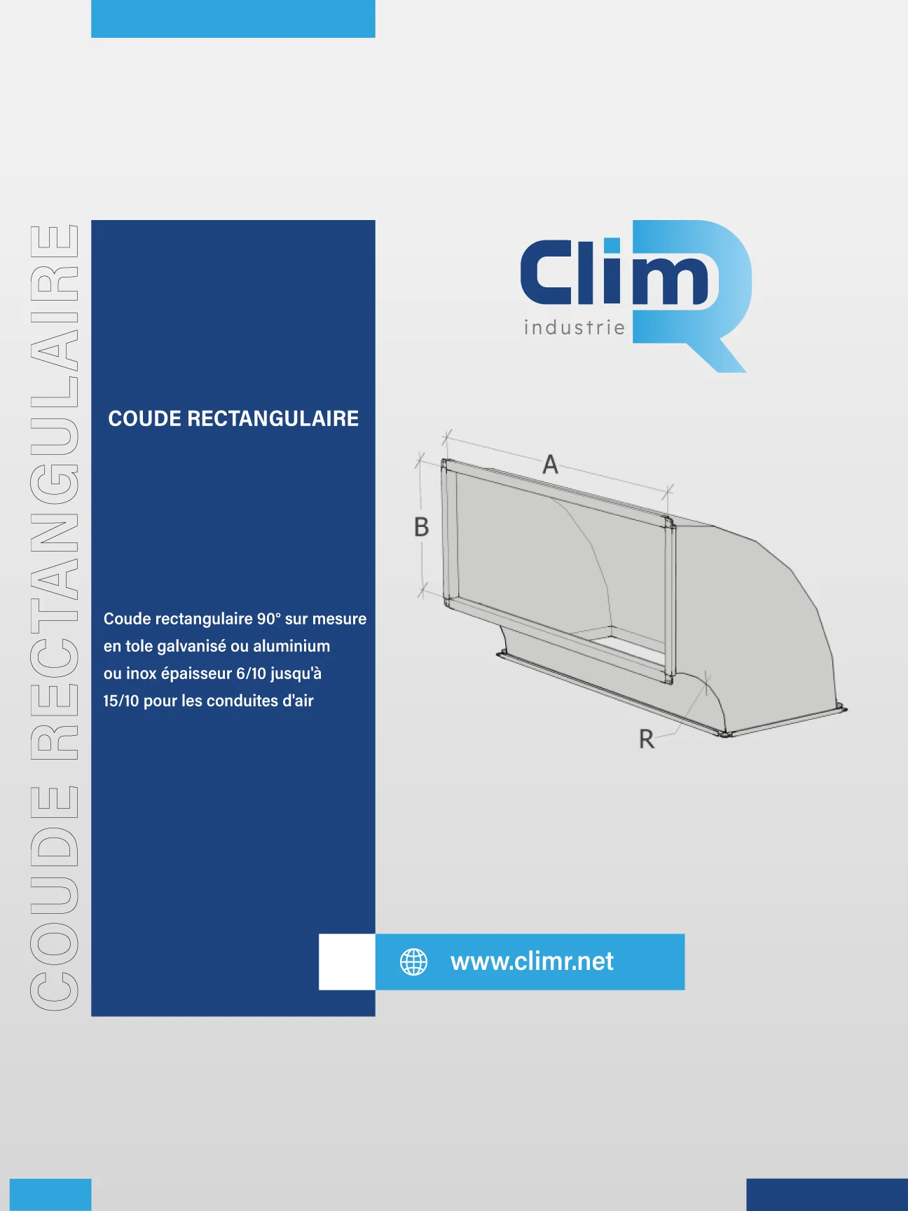 Coude rectangulaire 90° sur mesure en tôle galvanisée, aluminium ou inox pour conduite d'air – Clim R Industrie Tunisie