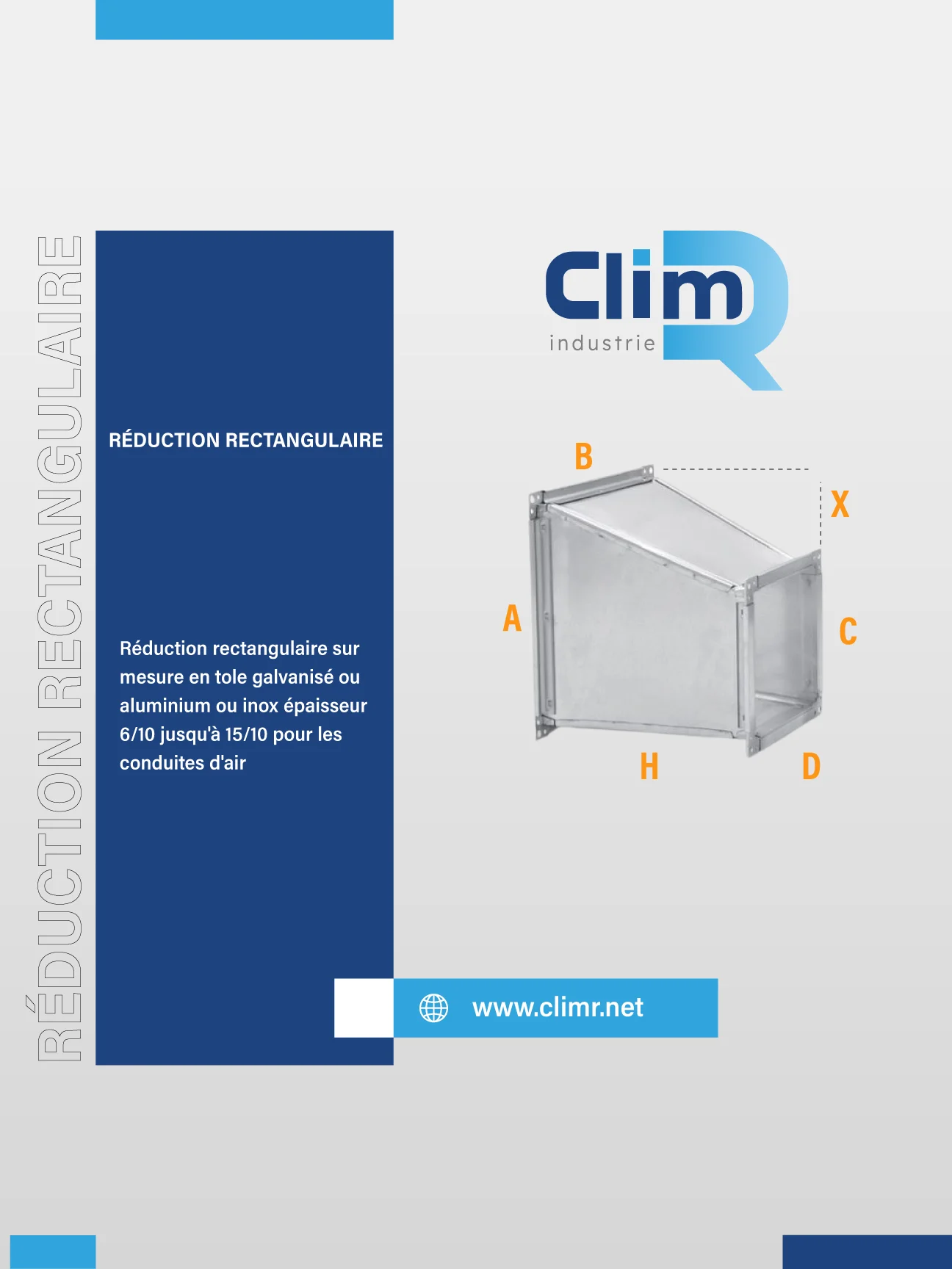 Réduction rectangulaire sur mesure en tôle galvanisée ou inox pour conduite d'air HVAC – Clim R Industrie, Radès