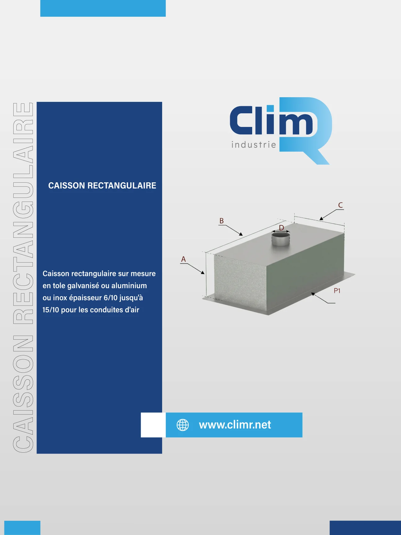 Caisson rectangulaire avec piquage circulaire sur mesure en tôle galvanisée, aluminium ou inox – Clim R Industrie Tunisie