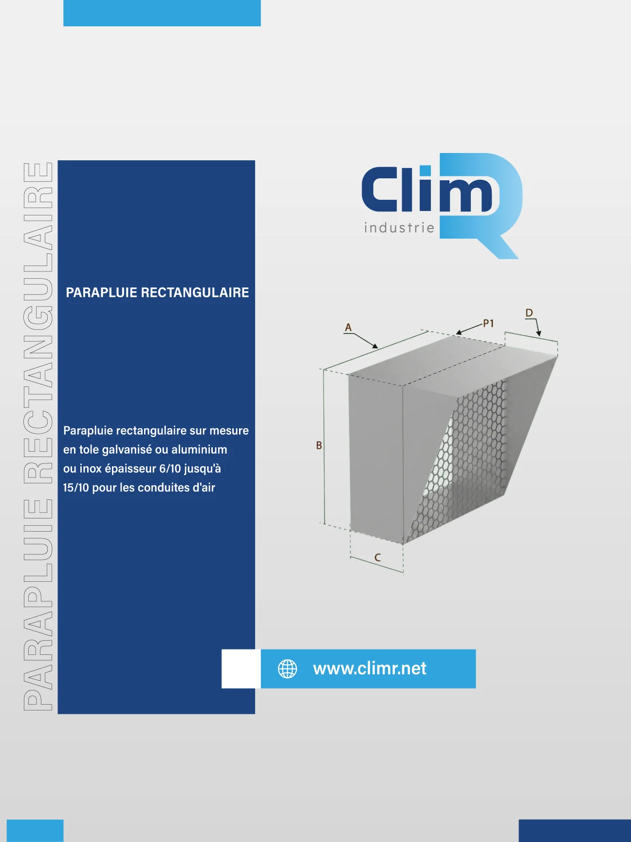 Parapluie rectangulaire sur mesure en tôle galvanisée, aluminium ou inox, protection grille – Clim R Industrie Tunisie