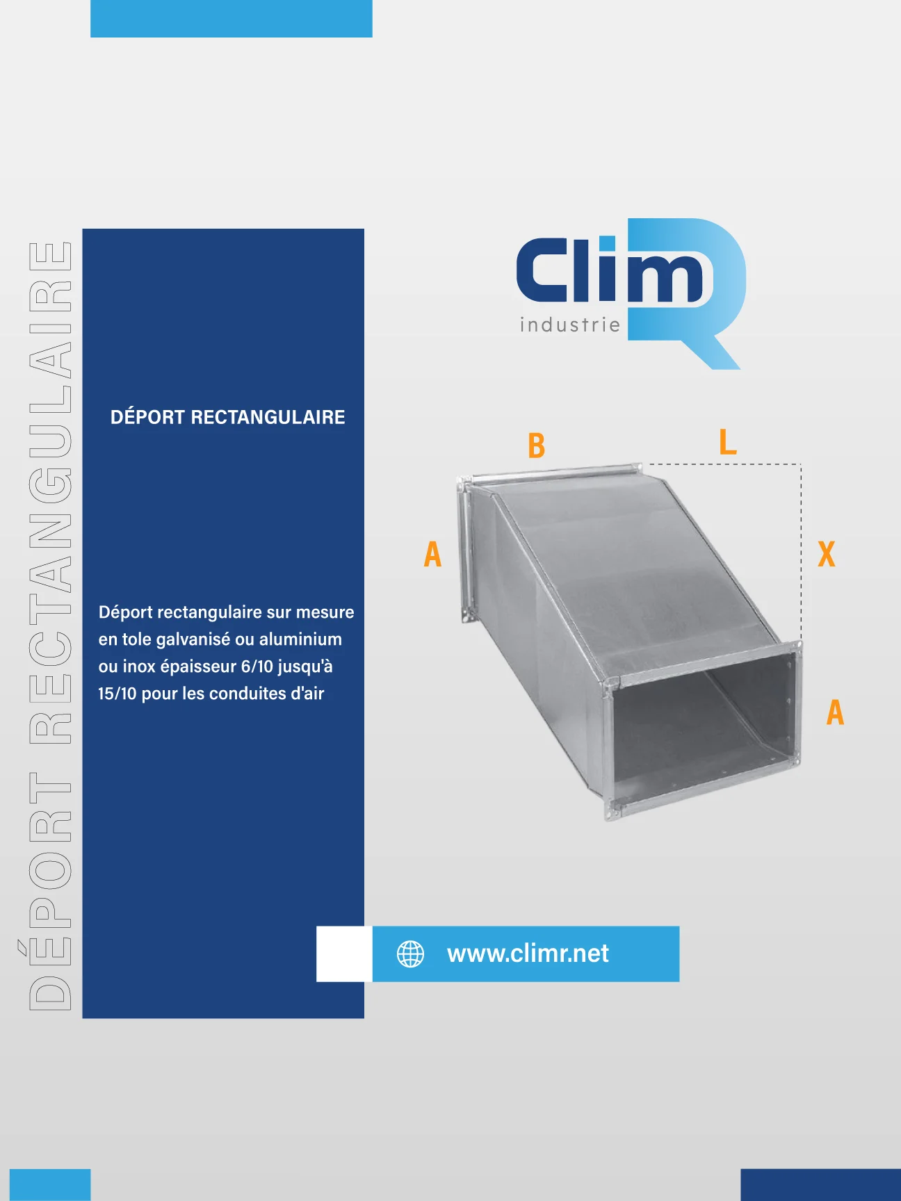 Déport rectangulaire sur mesure en tôle galvanisée, aluminium ou inox pour conduit d'air décalé – Clim R Industrie